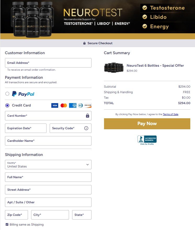 NeuroTest checkout page preview